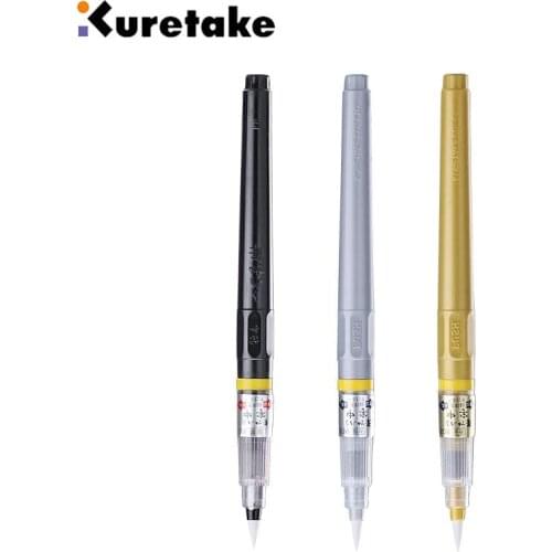 ZIG Kuretake Refillable Brush Pen Scientific Calligraphy Brush Gold Silver Black Medium Tip Japan