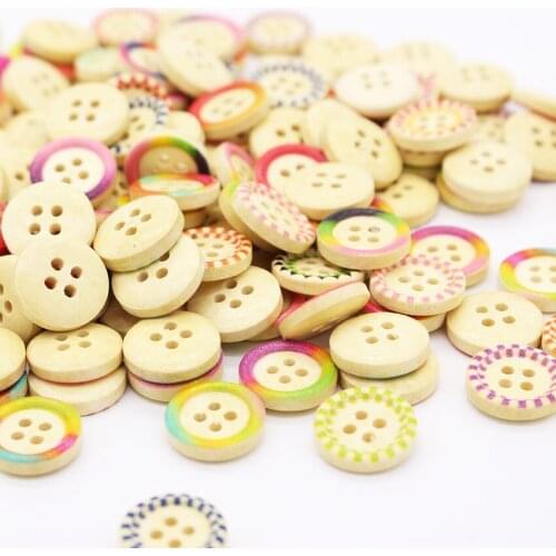 Multicolor 100 PCS Mixed 4 Holes Round Wood Buttons Clothing Sewing DIY Craft Scrapbook 15mm