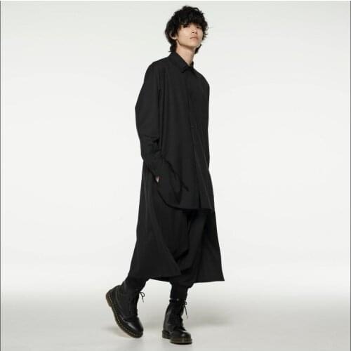 S-6xl Men Shirt Loose Full Sleeve Double Square Collar Pure Cotton Irregular Leisure Long Shirts Hairstylist Large Size Clothes