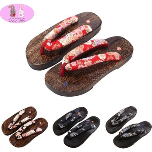Women Men Couples Sandals Japanese Traditional Sakura Geta Clogs Kimono Rount Toe Wooden Shoes Anime Cosplay Outdoor Flip Flops