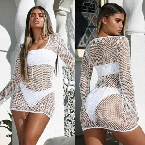 Sexy Women Bikini Cover Up Solid Color Crochet Swimwear Pareos Dress Bathing Suit Summer Beach Dress