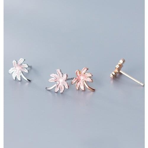 MloveAcc Holiday Sea Style Enamel Coconut Tree Stud Earrings for Girls Nice New Year Gifts