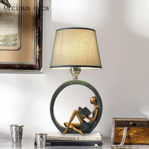 Nordic creative romantic blue cloth table lamp study bedroom bedside lamp modern simple LED resin table lamp free shipping