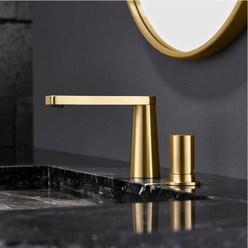 Tuqiu Basin Faucet Bathroom Faucet 2 Holes Hot Cold Widespread Bathroom Basin Mixer Tap Brushed Sink Tap Bathroom Water Faucet
