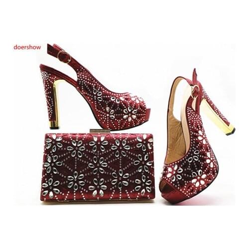 Doershow Shoe and Bag Set Women Shoes and Bag Set In Italy Design Italian Shoes with Matching Bag Set Decorated in red SHX1-11