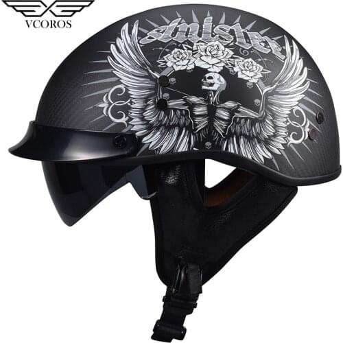 VCOROS motorcycle helmet men and women lightweight carbon fiber half helmet retro motorcycle with sun lens helmets
