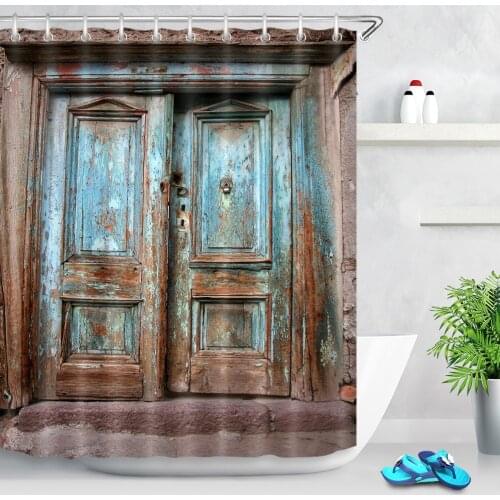 Shower Curtain Retro Rustic Barn Wood Door Western Country Scenic Picture Print Mildew-proof Waterproof Home Decor Hooks Set