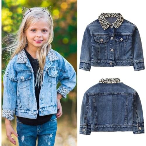 1-5t Toddler Kid baby Girl Autumn Winter Clothes Leopard collar Long Sleeve Denim Coat Elegant Fashion Jacket Streetwear