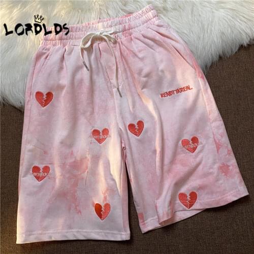 LORDLDS Women Shorts Jogers Woman Joggers Sweatpants Summer Y2k Fashion Heart Embroidery High Waist Loose Knee Length Pants