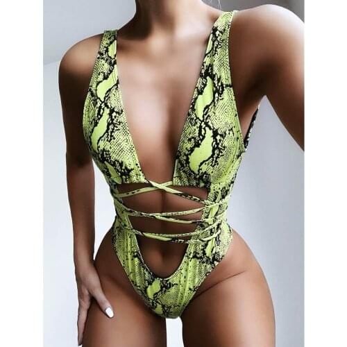 2021 summer bikini beachwear Women Bandage Leopard One-Piece Bikini Push-Up Pad Swimwear Swimsuit Beachwear biquini