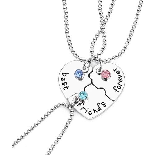 3 Pieces / Set paired Of Best Friends Forever Letter Pendant Commemorative Friendship 3 Color Rhinestone Chain Necklace