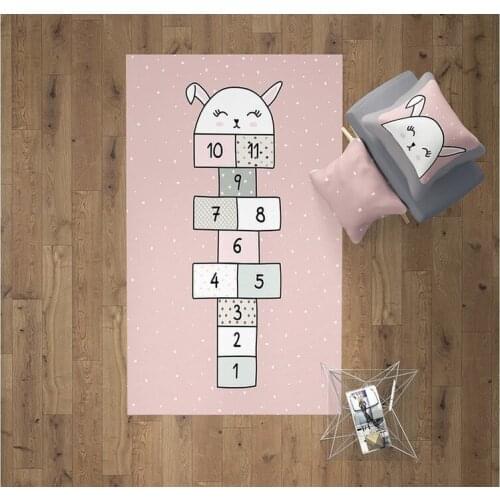 Antiallergic Decorative Printed Rabbit Pink Kids Play Rug With Anti-Slip Base