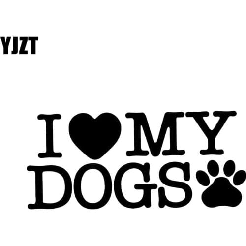 YJZT 16.2CM*7.3CM Cartoon I Love My Dogs Paws Car Sticker Black/Silver C2-3082