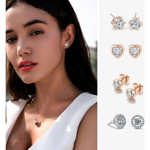 Exquisite Princess Colour Crystal Stud Earrings Bridal Wedding Engagement Jewelry Round Heart Zircon Earrings Fine Jewelry