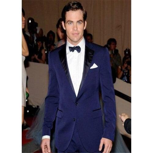 Classic wedding suits for men blue tuxedos for men notched lapel groom wedding suits men suits (Jacket+Pants+Bow/Tie)
