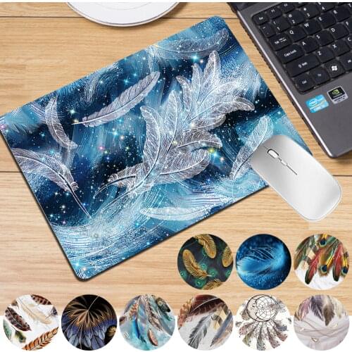 25x21cm Computer Mousepad Antislip Gaming Mouse Pad PU Leather Feather Pattern Mouse Pad Universal Office Home Laptop/PC Mat