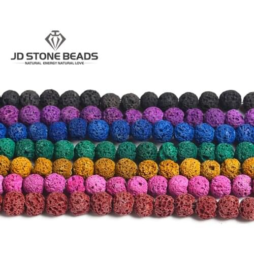 Natural Colorful Black Lava Round beads 6 8 10mm Mixed Color Lava Volcanic Stone Loose Beads for Jewelry Making Strand 15"