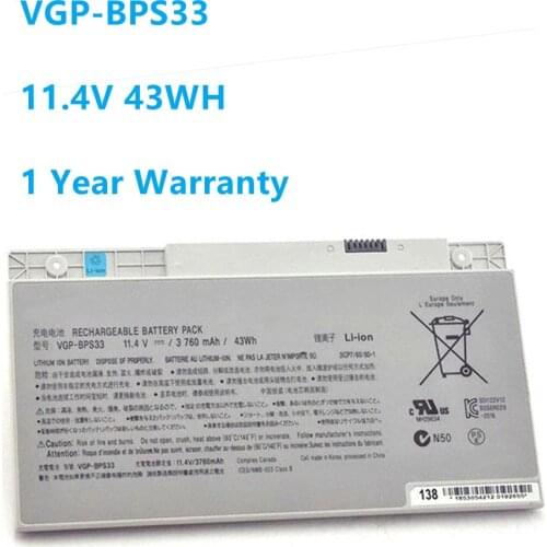 NewVGP-BPS33 Laptop Battery For Sony VAIO SVT-14 SVT-15 T14 T15 T14118CC Touchscreen Ultrabooks Series 11.4V 43Wh