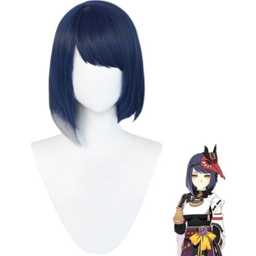 Genshin Impact Sara Cosplay Women 35cm Short Blue Wig Cosplay Anime Cosplay Wigs Heat Resistant Synthetic Wig Halloween+ Wig Cap