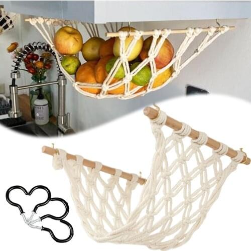 Fruit and vegetable hanging baskets, hand-woven hanging hanging nets, kitchen fruit and vegetable storage racks, mesh bag