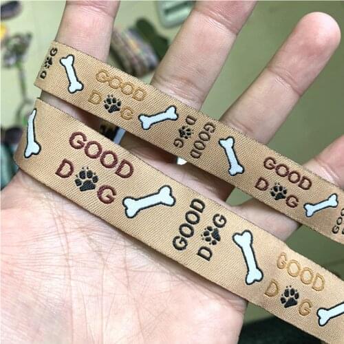 ZERZEEMOOY 5/8" 7/8" 16mm 22mm Brown GOOD DOG Woven Jacquard Ribbon For Dog Collar