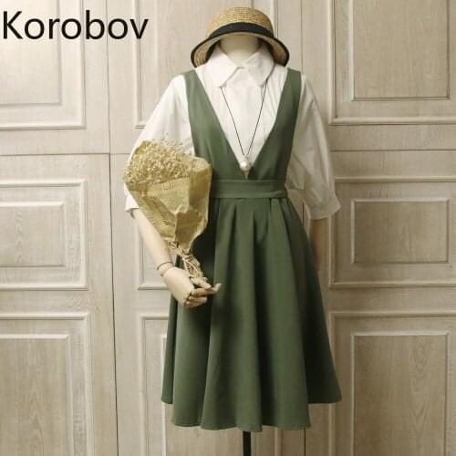 Korobov Summer New Arrival Deep V Neck Dress Korean Solid Backless Sleeveless Dresses Korean Sweet Chic Vestidos Mujer