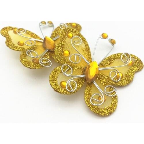 10pcs 53x45mm Gold Wire Glitter Butterfly Garment Appliques Wedding Decoration SCRAPBOOKING Embellishments