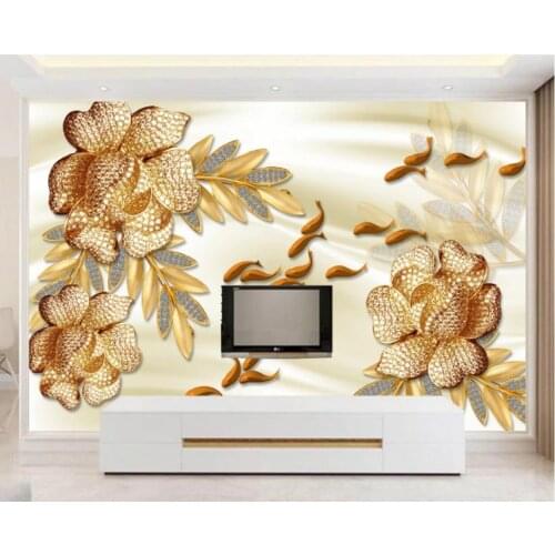 3D Wallpaper Custom 3d Mural Wallpaper Golden jewels flower TV Backdrop Bedroom Photo Wall Paper 3D