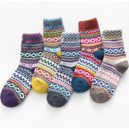 5 pairs/set Vintage Colorful Short Socks for Women Men Stripes Geometric Wool Winter Spring Autumn Thick Warm Ethnic Socks Gifts