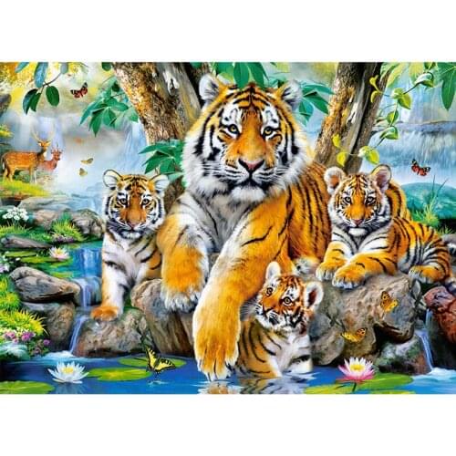 5D Diy Diamond Painting Full Square Forest Tiger Life Embroidery Rhinestone Round Kits Animals Wedding DecorationZP-4003