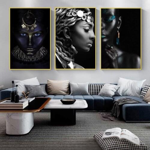 African Black Women Portrait Art Posters and Prints on Canvas Painting Makeup Female Wall Art Picture for Living Room Home Decor