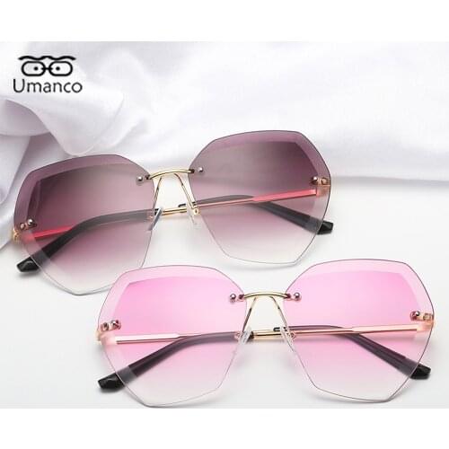 Umanco New Oversized Metallic Frame Sunglassses for Women Oceans Lens Rimless Irregular Eyeglasses Female Sun Glasses Anti UV400