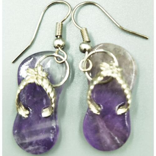 Free Shipping Women Fashion Jewelry 12x24mm Natural Purple Crystal Shoe Beads Dangle Earring Pair C5203