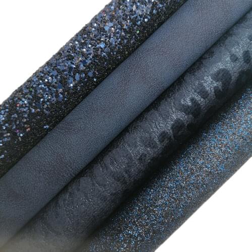 Navy Blue Glitter leather, Leopard Printed synthetic leather, Nubuck Faux Leather Sheets For Bows DIY 21x29CM KM703