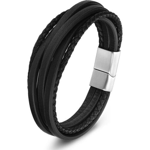 TYO Multi-Layer Stainless Steel Buckle Black/Brown Color Genuine Leather Bracelet For Men Women Classic Design For Surprise Gift