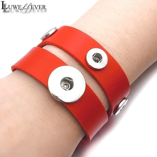 Candy Colors 186 Real Genuine Leather Retro Fashion Bracelet Fit 12mm 18mm Snap Button Bangle Charm Jewelry For Women Gift