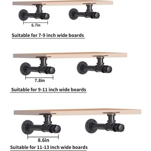 Black Iron Wall Mount Pipe Shelving Bracket Rustic Pipe Decor Wall Mount for Wood Floating Bracket 2 Pack