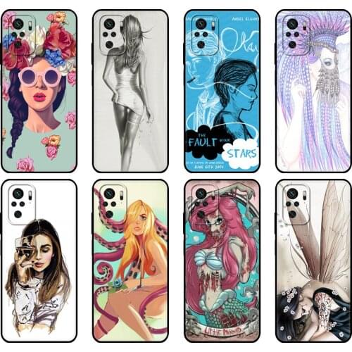 Black tpu Case For Xiaomi Redmi 9T Case Redmi Note 9T Note 10 5G 4G Pro 10S Case The Girl With Wine Glass Design