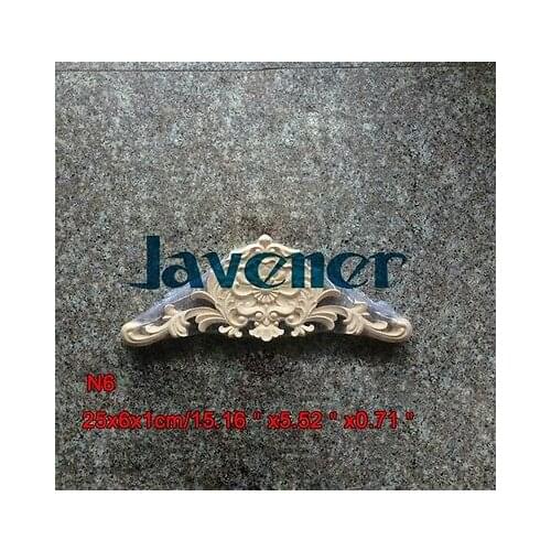 N6 -38.5x14x1.8cm Wood Carved Long Onlay Applique Unpainted Frame Door Decal Working carpenter Flower