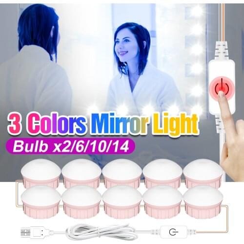LED Hollywood Beauty Stepless Dimmable Kit 3 Colors 2 6 10 14 Bulbs USB 12V Makeup Mirror Lamp LED Dressing Room Maquillaje Bulb