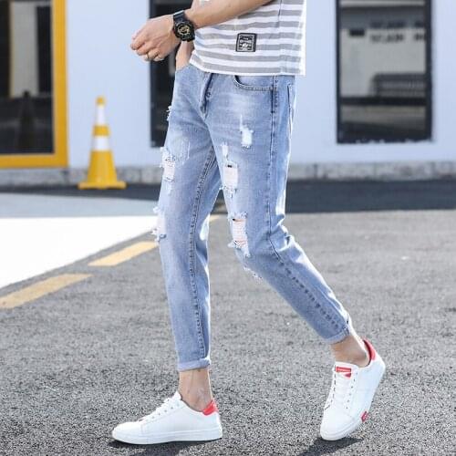 2020 Hot Selling New Jeans Men Spring Ankle-length Pencil Trousers Classic Fashion hole style Denim Skinny Jeans ,size 28-36