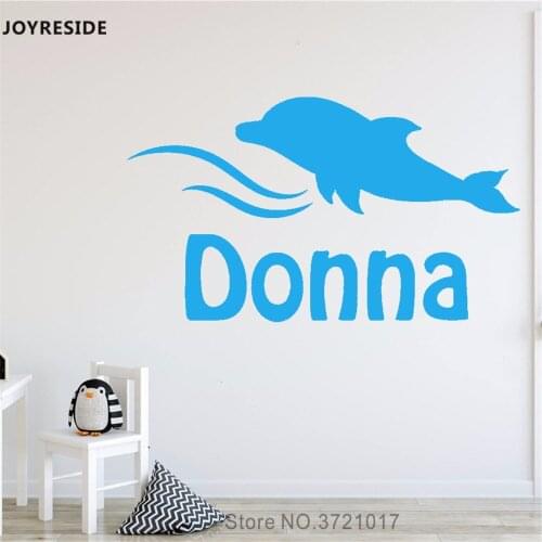 JOYRESIDE Customed Baby Name Cute Wall Decal Swimming Dolphin Vinyl Sticker Home Kids Children Room Decor Interior Design A675