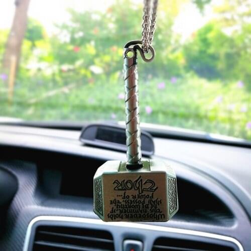 MR TEA 3D Metal Thors Hammer Decorations Hanging Ornaments Mystery Car Pendant Auto Rear View Mirror Accessories