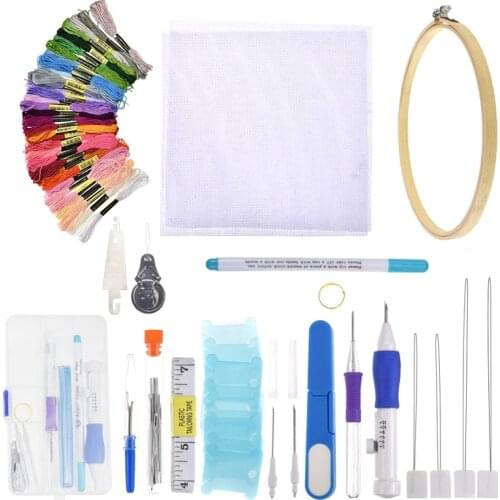 Magic Embroidery Stitching Punch Needle Pen Set with 50pcs Threads Floss Scissors Needles Sewing Accessories Kit For Beginner