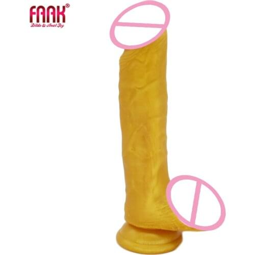 FAAK 2020 new arrival silicone golden realistic dildos with suction cup fake penis fetish lesbian adult games masturbation