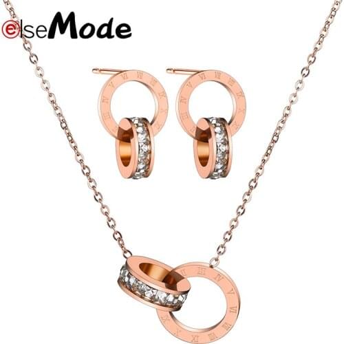 ELSEMODE Luxury Titanium Steel Rose Gold Roman Numerals Pendant Necklace 316L Stainless Steel Woman Jewelry Valentines Gift