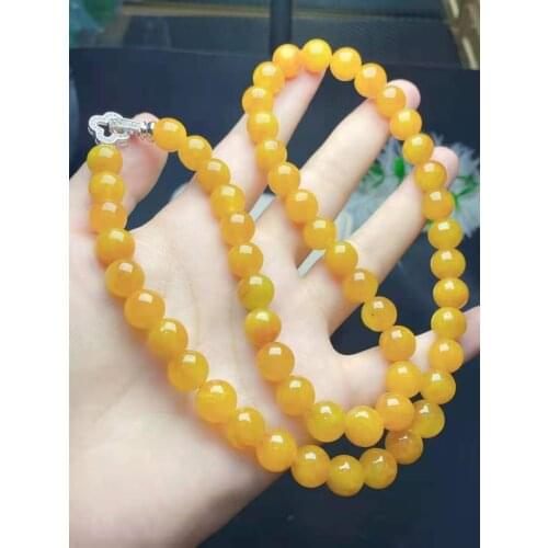 Natural Myanmar jade beads necklaces handcarved yellow necklace with 925 silver jadeite jade necklaces necklace jade jewelry 10