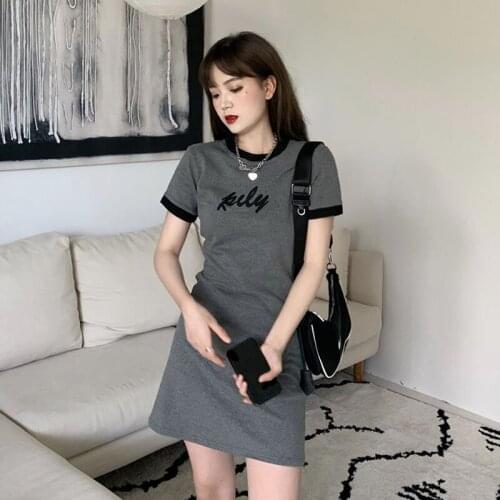Summer Woman Midi Dress for Ladies Cotton Korean Fashion Simplee Casual Clothes Solid Black Short Sleeve Tops T-Shirt Dresses