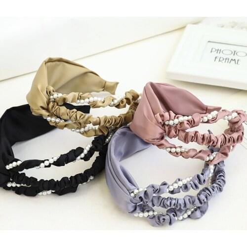 New Vintage Headband Hollow Pleated Fold Bezel Pearl Hair Band Hoops Women Girls Fashion Ladies Hair Accessories Hairband