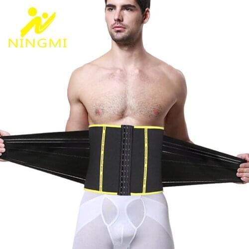 NINGMI Slimming Abdominal Belt Mens Waist Trainer Body Shaper Neoprene Sauna Shapewear Pulling Underwear Waist Cincher Corset